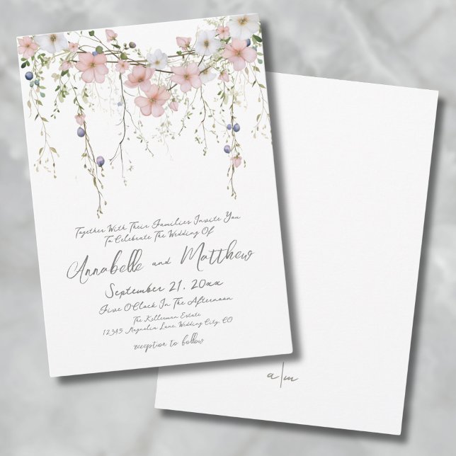 Convite Elegante Botânica Simples Floral de Flores Silvest (Elegant Botanical Simple Wildflower Floral Wedding Invitation)
