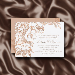 Convite Elegante Botânico   Casamento Dourado Rosa de cob