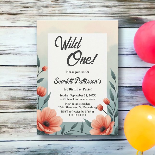 Convite Elegante Botânico Russo Floral Selvagem Um Anivers (Criador carregado)