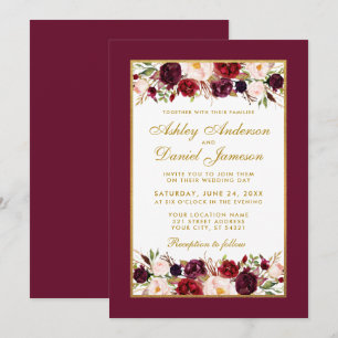 Convite Elegante Branco Dourado Floral de Casamento
