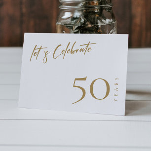 Convite Elegante Branco e Dourado Aniversário de 50 Anos P