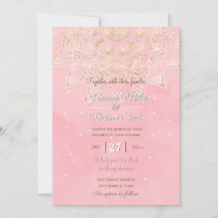 Convite Elegante, branco e Dourado, Design cor-de-rosa emb