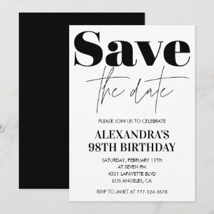 Convite Elegante Branco Salve a data 98º aniversário