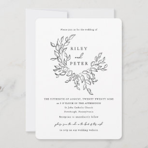 Convite Elegante Brasão Botânico com Código RSVP Casamento