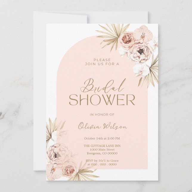 Convite Elegante bridal  shower con flores de Boho (Frente)