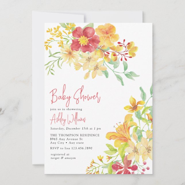 Convite Elegante Bright Floral | Chá de fraldas Chic (Frente)