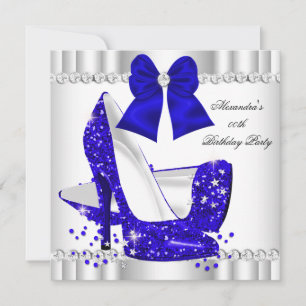Convite Elegante Brilho Azul Real Glamour Salto Alto Branc