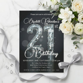 Convite Elegante Brilho de Diamante Prata Aniversário de 2