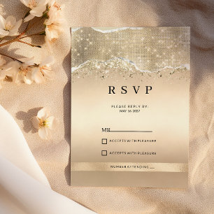 Convite Elegante brilho dourado brilha com resposta RSVP