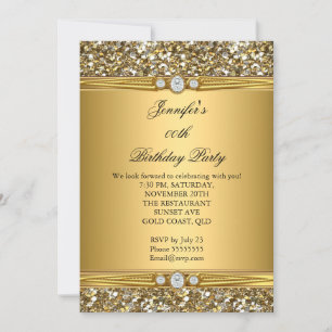 Convite Elegante Brilho Dourado Diamante Festa de Aniversá