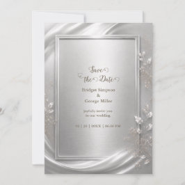 Convite Elegante Brilho Floral Prateado Casamento