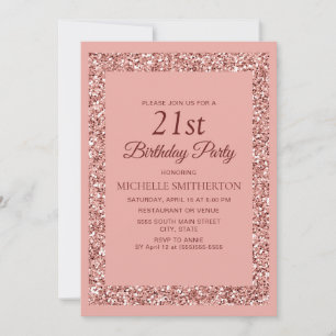 Convite Elegante Brilho Rosa Brilho Mulheres Aniversário d