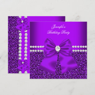 Convite Elegante Brilho Roxo Diamantes Aniversário 2