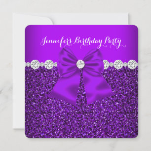 Convite Elegante Brilho Roxo Diamantes Aniversário 3