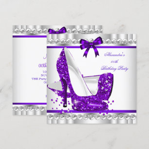Convite Elegante Brilho Roxo Glamour Salto Alto Prata 3c