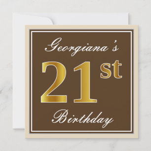 Convite Elegante, Brown, aniversário de 21 anos do ouro d
