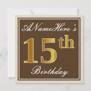 Convite Elegante, Brown, Faux Dourada 15 Birthday + Nome
