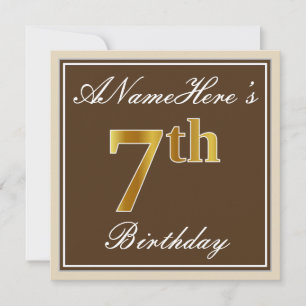 Convite Elegante, Brown, Faux Dourada 7 Birthday + Nome
