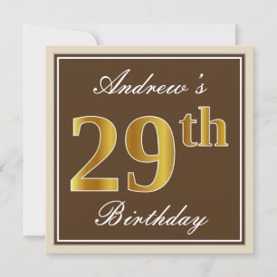Convite Elegante, Brown, Faux Dourado 29º Aniversário + No