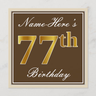 Convite Elegante, Brown, Faux Dourado 77.º Aniversário + N