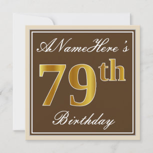Convite Elegante, Brown, Faux Dourado 79 Aniversário + No