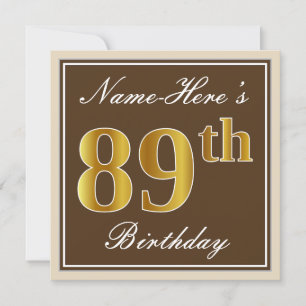 Convite Elegante, Brown, Faux Dourado 89. Aniversário + N