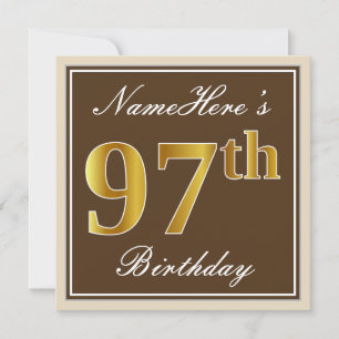 Convite Elegante, Brown, Faux Dourado 97º Aniversário + 