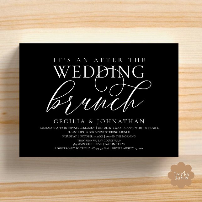 Convite Elegante Brunch Após o Casamento, Sofisticado Pret (Modern Elegant After The Wedding Brunch Celebration Invitation Card in Black and White)