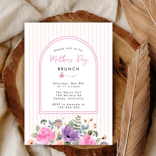 Convite Elegante Brunch de Dia das Mães com listras florai (Criador carregado)