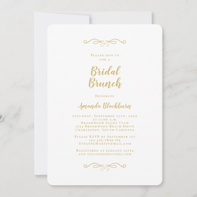 Convite Elegante Brunch de Noiva com Caligrafia Dourada (Frente)