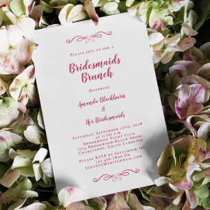 Convite Elegante Brunch de Noiva Damas de Honra Magenta Ve