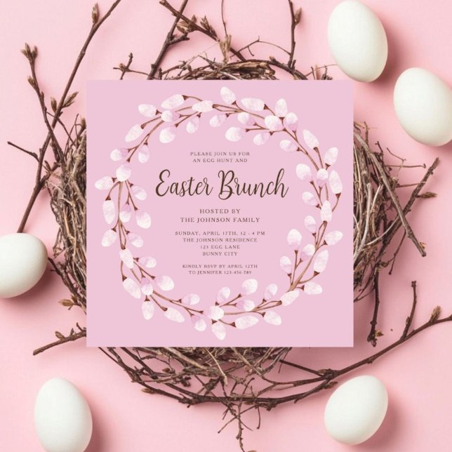 Convite Elegante Brunch de Páscoa Botânico Rosa (Elegant Pink Botanical Easter Brunch Invitation)