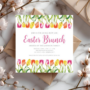 Convite Elegante Brunch de Páscoa com Tulipas Florais Rosa