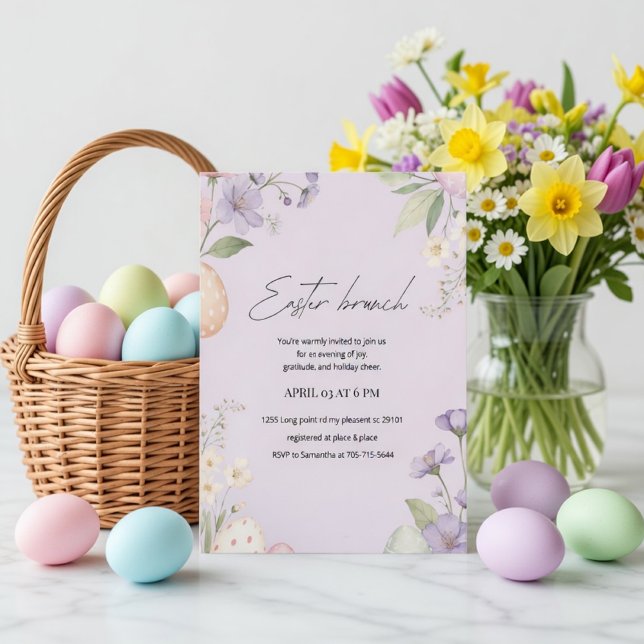 Convite Elegante Brunch de Páscoa | Primavera Floral Paste (Criador carregado)