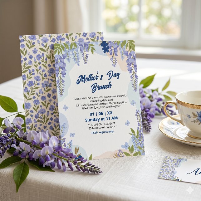 Convite Elegante Brunch do Dia das Mães com Flor de Wister (Criador carregado)