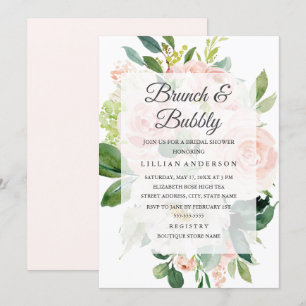 Convite Elegante Brunch e Bubbly com Flor de Pêssego Macio