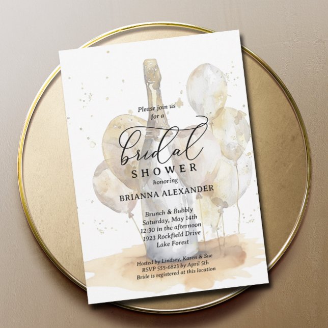 Convite Elegante Brunch e Chá de panela Bubble (Elegant Brunch and Bubbly Bridal Shower Invitations)