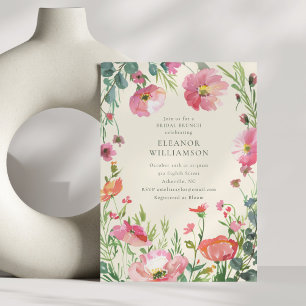 Convite Elegante Brunch Floral de Noiva em Aquarela Rosa