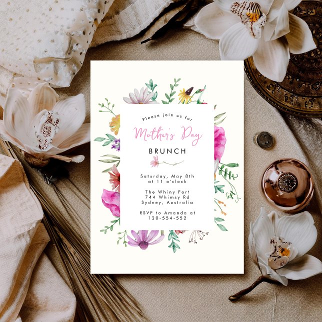 Convite Elegante Brunch Floral rosa Dia das Mães (Criador carregado)