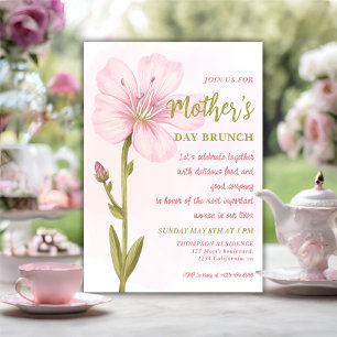 Convite Elegante Brunch Floral Rosa do Dia das Mães