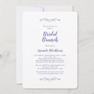 Convite Elegante Brunch Nupcial em Azul Vinca com Caligraf
