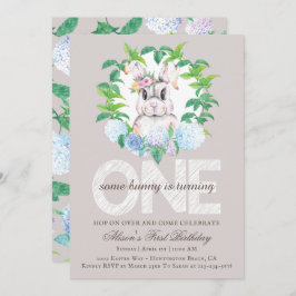 Convite Elegante Bunny Floral Wreath Primeiro Aniversário