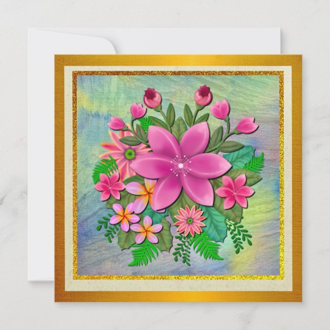 Convite Elegante Buquê de Flores Botânicas de Aquarela de  (Frente)