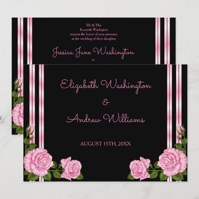 Convite Elegante buquê de rosas no canto Chic Casamento (Frente/Verso)