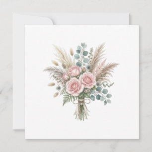 Convite Elegante Buquê Floral Boho Rosa Bege Rosa Casament