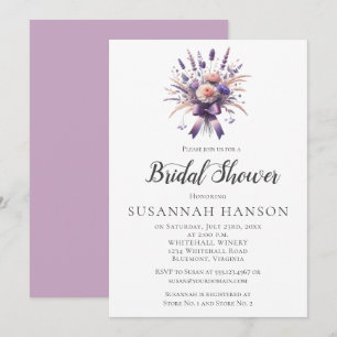 Convite Elegante Buquê Floral Roxo Chuveiro de Noiva