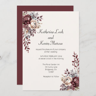 Convite Elegante Burgandy Floral