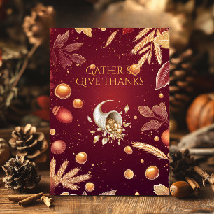 Convite Elegante Burgundy Ação de Graças e Colheita Cornuc