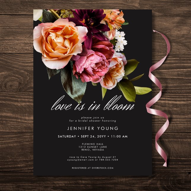 Convite Elegante Burgundy Amor Floral Rosa Em Chá De Sangu (Elegant Burgundy Pink Floral Love In Bloom Shower Invitation)