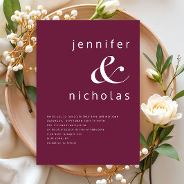 Convite Elegante Burgundy Ampersand Wedding